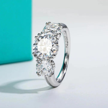 Superb 3 Stones D Colour VVS 5CT Moissanite Diamond Rings For Women Engagement Wedding Silver Certified Jewellery